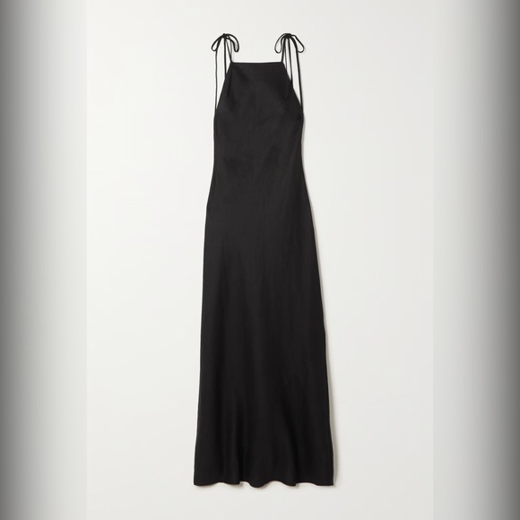 NWT "Reformation Selia Tie Strap Linen Dress Large, BLACK" - Picture 1 of 4